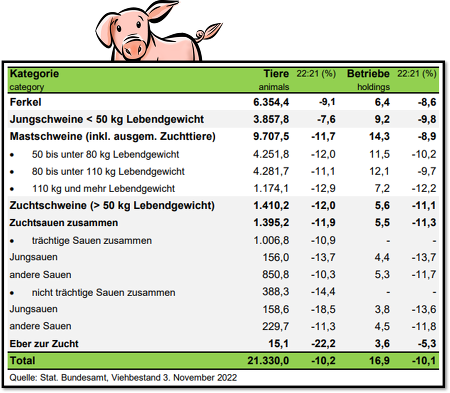 Entwicklung Schweinebestand 2021 2022