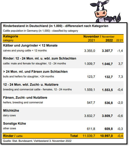 Entwicklung Rinderbestand 2021 2022